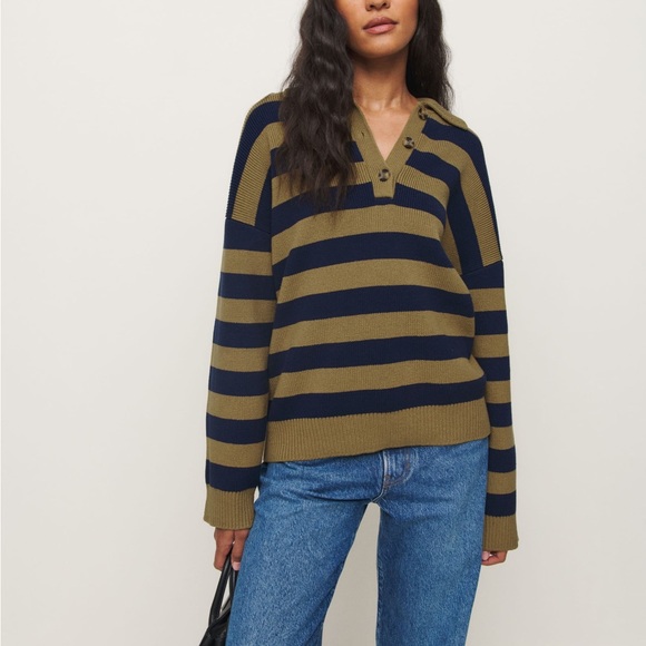 Reformation Brooklyn Cotton Polo Sweater - Picture 1 of 6